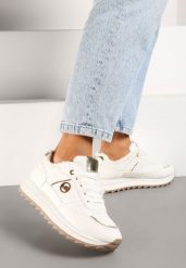 Białe Płaskie Sznurowane Sneakersy Ocieplane Ozdobione Metalicznymi Aplikacjami Cyrirra. Białe obuwie sportowe damskie Born2be, z jeansu, bez zapięcia. Za 119.99 zł.
