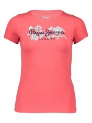 Pepe Jeans Koszulka w kolorze koralowym rozmiar: M. Czerwone bluzki damskie Pepe Jeans, m, bez wzorów, z jeansu, bez kołnierzyka, bez ramiączek. Za 98.95 zł.