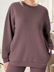 Bluza - brązowy. Brązowe bluzy damskie Sinsay, l, bez wzorów, bez kaptura. Za 39.99 zł.