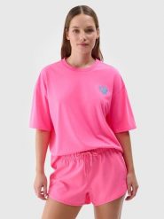 4F T-shirt oversize z nadrukiem damski - fuksja M. Czerwone t-shirty damskie 4F, m, bez wzorów, z bawełny, bez kołnierzyka. W wyprzedaży za 39.99 zł.