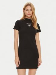 Guess Sukienka codzienna V4YK02 KCDH1 Czarny Regular Fit. Czarne sukienki damskie Guess, z aplikacjami, z bawełny, bez ramiączek. Za 269.99 zł.