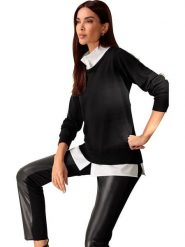 Heine Sweter w kolorze czarno-białym rozmiar: 40. Czarne swetry klasyczne damskie Heine, z wełny, bez kołnierzyka. Za 113.90 zł.