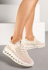 Beżowe Buty Sportowe Sneakersy Siateczkowe na Tłoczonej Platformie Lurilia. Brązowe obuwie sportowe casual damskie Renee, z jeansu. Za 59.99 zł.