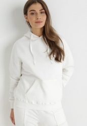 Biała Bluza Kangurka z Polarem Fasa. Białe bluzy damskie Born2be, xl, bez wzorów, z dzianiny, bez kaptura. Za 39.99 zł.