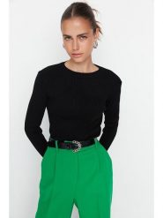 Trendyol Koszulka w kolorze czarnym rozmiar: L. Czarne koszulki damskie Trendyol, l, bez wzorów, ze splotem, bez kołnierzyka, bez ramiączek. Za 52.99 zł.