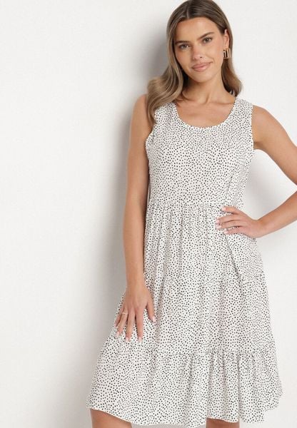 Biała Bawełniana Sukienka w Kropki z Falbanami Zerolia. Białe sukienki damskie Born2be, bez wzorów, z bawełny, biznesowe, bez ramiączek. Za 49.99 zł.