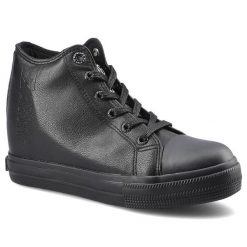 Czarne Sneakersy Damskie Big Star Stylowe Obuwie. Czarne kozaki damskie Big Star, ze skóry ekologicznej, bez obcasa, na koturnie, bez zapięcia. Za 109.00 zł.