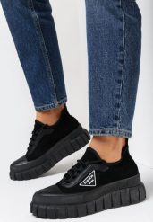 Czarne Sneakersy Nena. Czarne obuwie sportowe damskie Born2be, z gumy, przed kostkę, bez zapięcia. Za 109.99 zł.