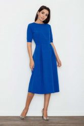 Niebieska Sukienka Elegancka Wizytowa Midi. Niebieskie sukienki damskie Figl, bez wzorów, z materiału, biznesowe, bez ramiączek. Za 289.00 zł.