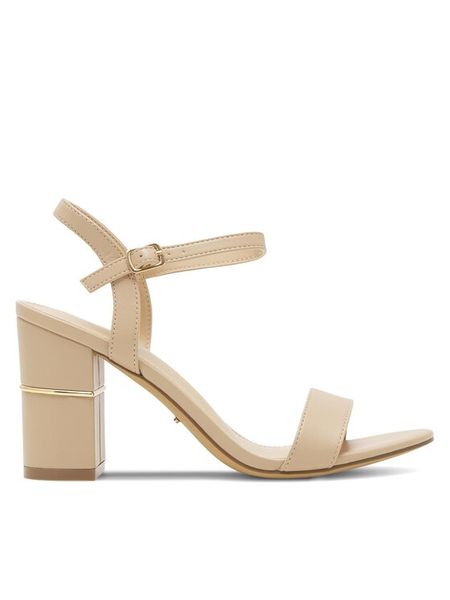 DeeZee Sandały KLLWRK418-A1 Beżowy. Brązowe sandały damskie DeeZee, bez wzorów, ze skóry, bez obcasa, na słupku, bez zapięcia. Za 119.99 zł.