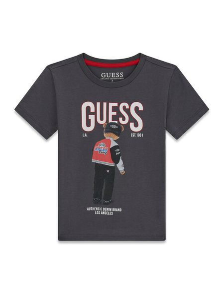 Guess T-Shirt N6RI05 K8HM4 Szary Regular Fit. Szare t-shirty i koszulki chłopięce Guess, z aplikacjami, z bawełny, bez kołnierzyka, bez ramiączek. Za 99.99 zł.