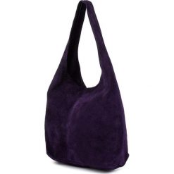 Worek A4 skórzany fioletowy U35. Fioletowe torebki klasyczne damskie z materiału, na ramię, duże, zamszowe, bez dodatków. Za 159.99 zł.