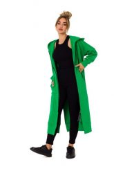 Długa Rozpinana Bluza z Kapturem - Zielona. Zielone bluzy damskie MOE, l, bez wzorów, z bawełny, z kapturem. Za 387.89 zł.