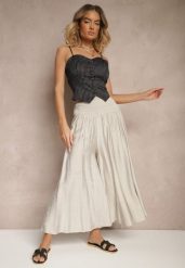 Jasnoszare Spodnie o Szerokim Kroju Kuloty High Waist o Długości 7/8 Ulanova. Szare spodnie materiałowe damskie Renee, bez wzorów, z jeansu. Za 39.99 zł.
