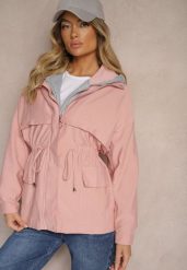Różowa Kurtka Parka z Dodatkiem Bawełny Wykończona Troczkami Zapinana na Napy Velona. Czerwone kurtki damskie Renee, l, z bawełny, bez kaptura. Za 119.99 zł.