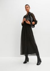 Długa sukienka z połyskiem. Czarne sukienki damskie bonprix, bez wzorów, eleganckie, bez ramiączek. Za 179.99 zł.