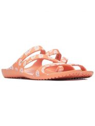 Crocs Klapki "Kadee II" w kolorze brzoskwiniowym rozmiar: 41/42. Pomarańczowe klapki damskie Crocs, bez wzorów, z otwartym noskiem, bez obcasa, bez zapięcia. Za 136.13 zł.