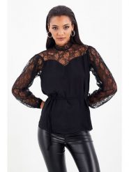 Milan Kiss Bluzka w kolorze czarnym rozmiar: XL. Czarne bluzki damskie Milan Kiss, xl, bez wzorów, z koronki, bez kołnierzyka, bez ramiączek. Za 100.99 zł.