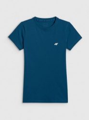 4F T-shirt slim gładki damski - turkusowy M. Niebieskie t-shirty damskie 4F, m, bez wzorów, z bawełny, bez kołnierzyka. Za 39.99 zł.