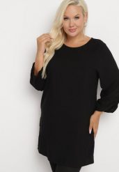 Czarna Klasyczna Tunika z Marszczonymi Rękawami Evianas. Czarne tuniki damskie Born2be, na co dzień, xl, bez wzorów, eleganckie, bez kołnierzyka, bez ramiączek. Za 44.99 zł.