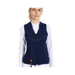 Kamizelka z poduszką powietrzną do jazdy konnej FreeJump Crystal. Niebieskie kamizelki damskie FREEJUMP, bez wzorów, bez kaptura. Za 2,845.50 zł.
