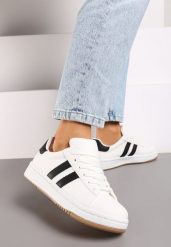 Białe Płaskie Sneakersy z Kontrastowymi Paskami Navisana. Białe obuwie sportowe damskie Born2be, z jeansu, bez zapięcia. Za 79.99 zł.
