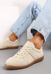 Beżowe Sznurowane Sneakersy z Imitacji Skóry na Płaskiej Podeszwie Glezoma. Brązowe obuwie sportowe damskie Renee, ze skóry, bez zapięcia. Za 59.99 zł.