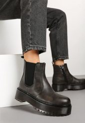 Brązowe Botki na Platformie w Stylu Sztybletów z Elastyczną Wstawką Atinovia. Brązowe botki damskie Renee, eleganckie, bez obcasa, na platformie, bez zapięcia. Za 124.99 zł.