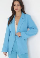 Niebieska Marynarka Oversize Niezapinana Basi. Niebieskie marynarki i żakiety damskie Born2be, l, bez wzorów. Za 119.99 zł.