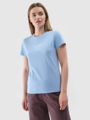 4F T-shirt slim z nadrukiem damski - niebieski XS. Niebieskie t-shirty damskie 4F, xs, bez wzorów, z dzianiny, bez kołnierzyka. Za 29.99 zł.