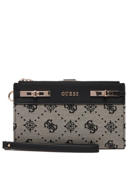 Guess Portfel Melinda Logo Slg SWJP99 02157 Czarny. Czarne portfele damskie Guess, z aplikacjami, z materiału. Za 299.99 zł.