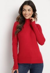 Bordowy Klasyczny Golf z Wiskozą Ozdobiony Guzikami Avanessa. Czerwone golfy damskie Born2be, m, z aplikacjami, z jeansu, bez ramiączek. Za 44.99 zł.