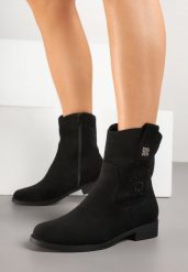 Czarne Botki Kowbojki Ażurowe Efaliria. Czarne botki damskie Renee, bez obcasa, na płaskiej podeszwie, bez zapięcia. Za 109.99 zł.