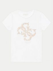 Guess T-Shirt J5GI02 K6YW4 Biały Regular Fit. Białe koszulki i t-shirty dziewczęce Guess, z aplikacjami, z bawełny, bez kołnierzyka, bez ramiączek. Za 59.99 zł.