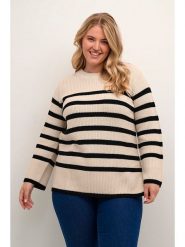 KAFFE curve Sweter w kolorze czarno-beżowym rozmiar: XL. Brązowe swetry klasyczne damskie KAFFE curve, xl, ze splotem, bez kołnierzyka. Za 118.84 zł.