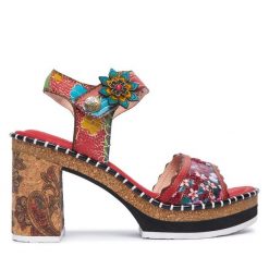 Sandały Laura Vita. Czerwone sandały damskie LAURA VITA, bez wzorów, bez obcasa, na słupku, bez zapięcia. Za 459.99 zł.