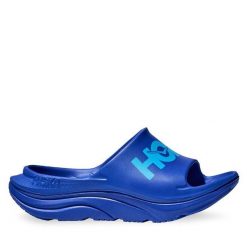 Klapki Hoka. Niebieskie klapki damskie HOKA, bez wzorów, bez obcasa, bez zapięcia. Za 229.99 zł.