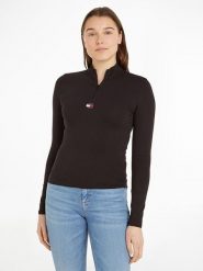 TOMMY JEANS Koszulka w kolorze czarnym rozmiar: S. Czarne bluzki damskie Tommy Jeans, s, bez wzorów, z jeansu, bez kołnierzyka, bez ramiączek. Za 169.45 zł.