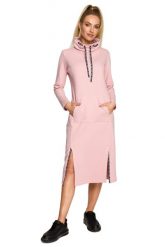 Sukienka sportowa z dzianiny bawełnianej z kołnierzem różowa. Czerwone sukienki damskie Sukienki.shop, bez wzorów, z bawełny, sportowe, bez ramiączek. Za 219.00 zł.