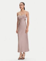 Guess Sukienka wieczorowa W5YK35 WHEZ2 Beżowy Slim Fit. Brązowe sukienki damskie Guess, z aplikacjami, z wiskozy, wizytowe, bez ramiączek. Za 389.99 zł.