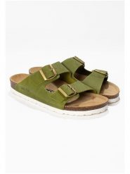 BACKSUN Skórzane klapki "Bali" w kolorze khaki rozmiar: 39. Brązowe klapki damskie Backsun, bez wzorów, ze skóry, z otwartym noskiem, bez obcasa, bez zapięcia. Za 175.67 zł.