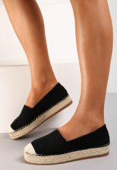 Czarne Espadryle na Plecionej Podeszwie Sirelora. Czarne espadryle damskie Renee, bez wzorów, z jeansu, bez obcasa. Za 79.99 zł.