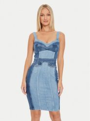 Guess Sukienka jeansowa W4YK02 D5DX2 Niebieski Slim Fit. Niebieskie sukienki damskie Guess, z aplikacjami, z bawełny, bez ramiączek. Za 799.99 zł.