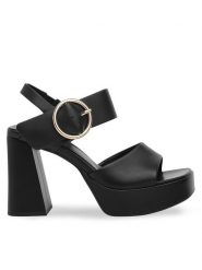 Badura Sandały CLAIRE-21568-1823-1 Czarny. Czarne sandały damskie Badura, bez wzorów, ze skóry, bez obcasa, na słupku, bez zapięcia. Za 299.99 zł.