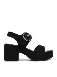 DeeZee Sandały CEO-LB-G9349-A Czarny. Czarne sandały damskie DeeZee, bez wzorów, z materiału, bez obcasa, na słupku, bez zapięcia. Za 149.99 zł.