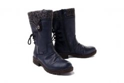 RIEKER TEX Z4750-15 blue, kozaki damskie. Niebieskie kozaki damskie Rieker, na zimę, bez obcasa, bez zapięcia. Za 389.90 zł.