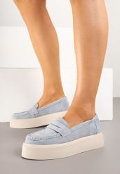 Niebieskie Skórzane Półbuty Mokasyny na Grubej Podeszwie Sadelise. Niebieskie mokasyny damskie Born2be, z jeansu, bez obcasa. Za 169.99 zł.