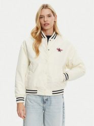 Guess Jeans Kurtka bomber W5RL43 WHAA2 Beżowy Regular Fit. Brązowe kurtki damskie Guess Jeans, xxl, z aplikacjami, z jeansu, bez kaptura. Za 389.99 zł.