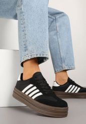 Czarno-Białe Sneakersy Tenisówki Ozdobione Paskami Naire. Czarne obuwie sportowe damskie Born2be, z jeansu, bez zapięcia, tenisowe. Za 109.99 zł.