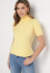 Żółty Golf z Krótkim Rękawem i Kaszmirem Edilwen. Żółte golfy damskie Born2be, z aplikacjami, z jeansu, bez ramiączek. Za 59.99 zł.